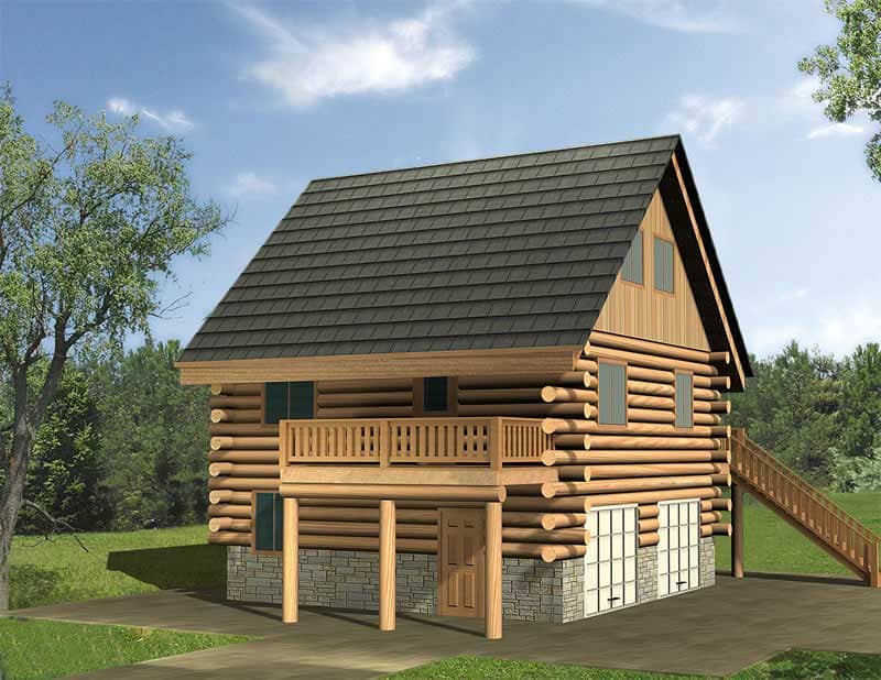Front Elevation of this Log Cabin House (#132-1223) at The Plan Collection.