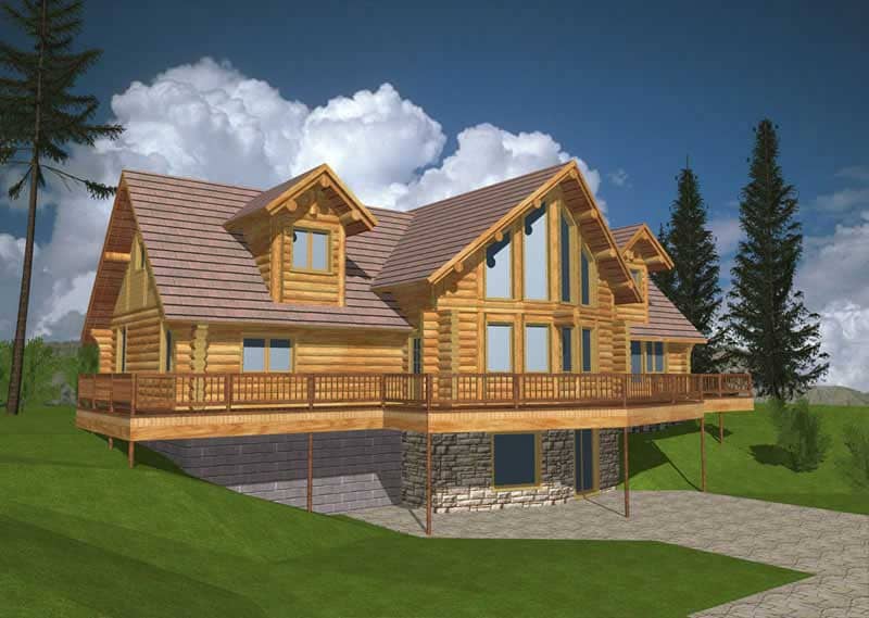 Front Elevation of this Log Cabin House (#132-1259) at The Plan Collection.