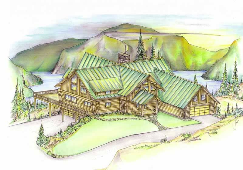 Front Elevation of this Log Cabin House (#132-1328) at The Plan Collection.