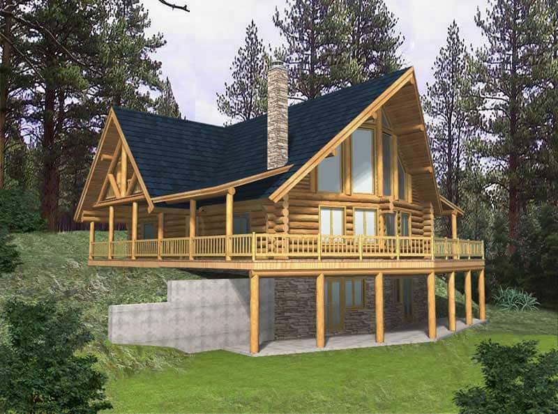 Front Elevation of this Log Cabin House (#132-1357) at The Plan Collection.