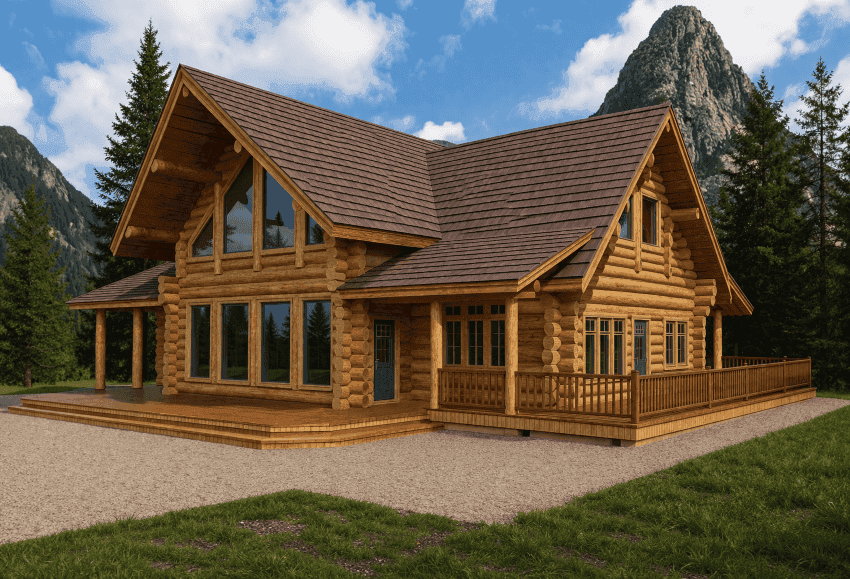 Front Elevation of this Log Cabin House (#132-1368) at The Plan Collection.