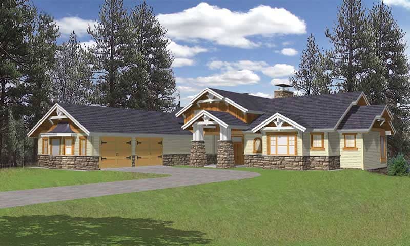 Front Elevation of this Craftsman House (#132-1381) at The Plan Collection.