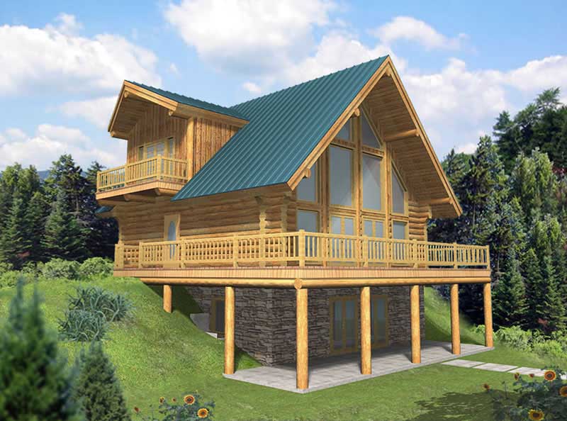 Front Elevation of this Log Cabin House (#132-1399) at The Plan Collection.