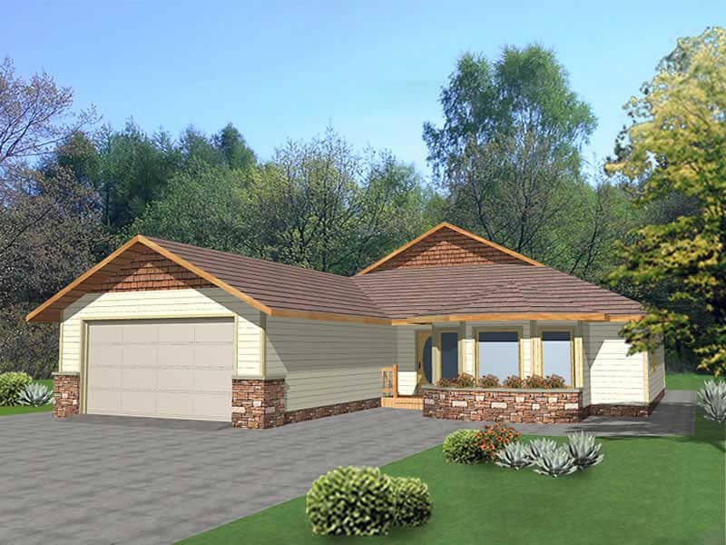 Front Elevation of this Ranch House (#132-1412) at The Plan Collection.