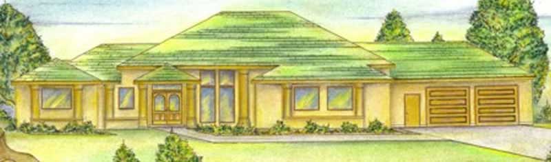 Front Elevation of this Concrete Block/ ICF Design House (#132-1455) at The Plan Collection.