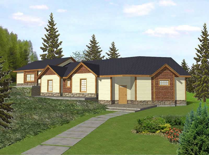 Front Elevation of this Ranch House (#132-1476) at The Plan Collection.