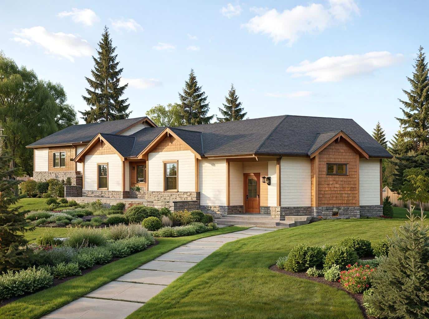 Front Elevation of this Ranch House (#132-1476) at The Plan Collection.