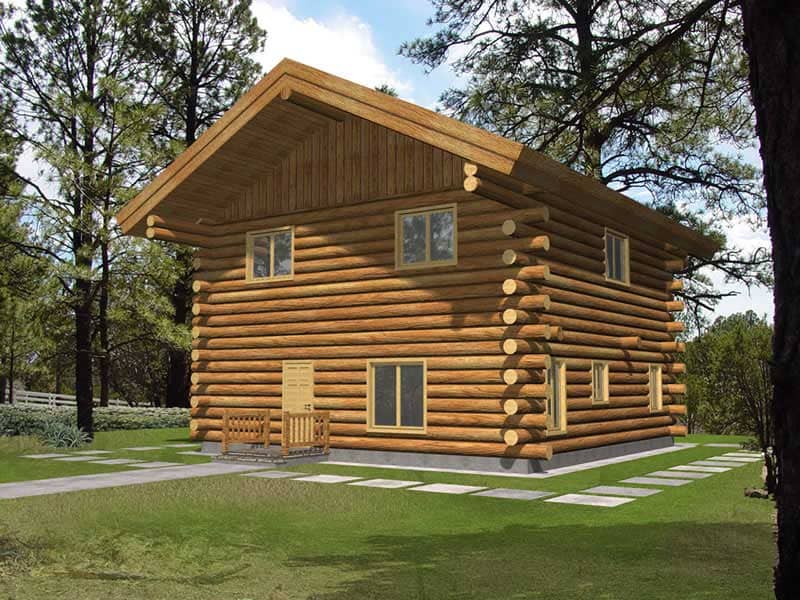 Front Elevation of this Log Cabin House (#132-1491) at The Plan Collection.
