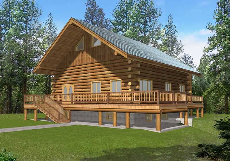 Front Elevation of this Log Cabin House (#132-1519) at The Plan Collection.