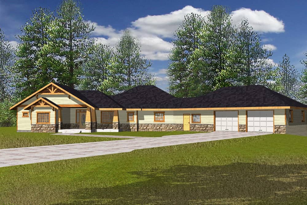 Front Elevation of this Ranch House (#132-1563) at The Plan Collection.