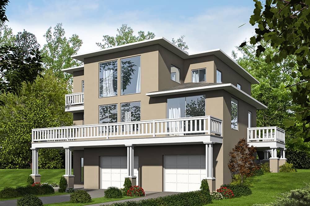 Front Elevation of this Contemporary House (#132-1571) at The Plan Collection.