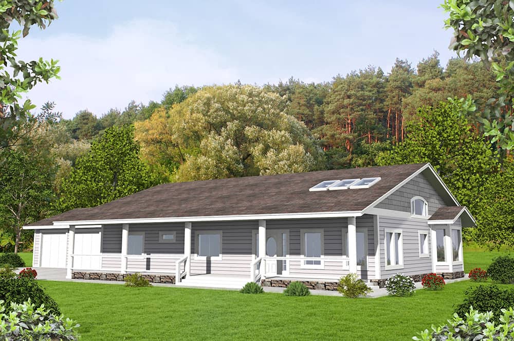 Front Elevation of this Ranch House (#132-1584) at The Plan Collection.