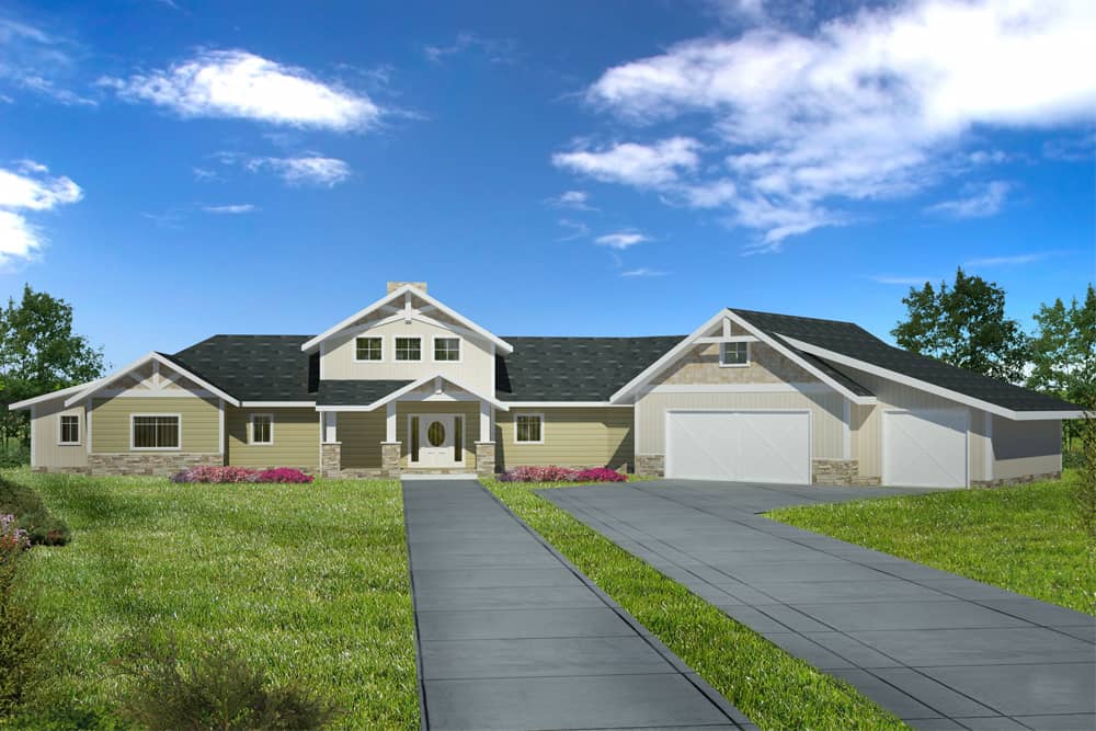 Front Elevation of this Craftsman House (#132-1606) at The Plan Collection.