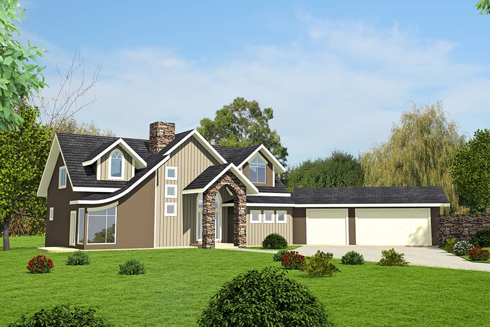 Front Elevation of this Modern House (#132-1614) at The Plan Collection.