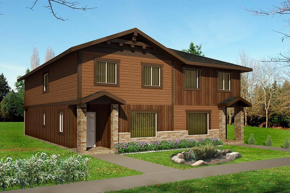 Front elevation of Duplex/Multi-Unit home (ThePlanCollection: House Plan #132-1625)