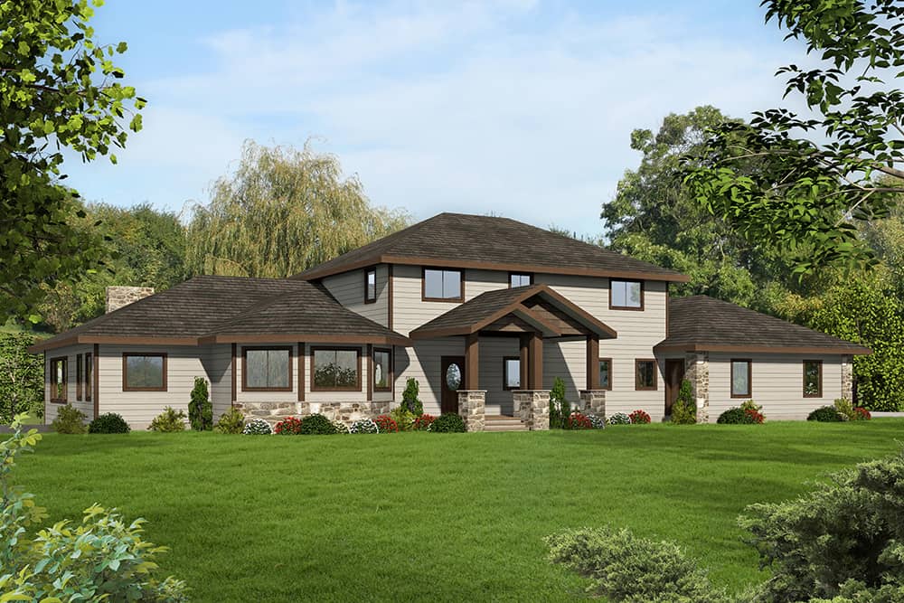 Front Elevation of this Modern House (#132-1642) at The Plan Collection.