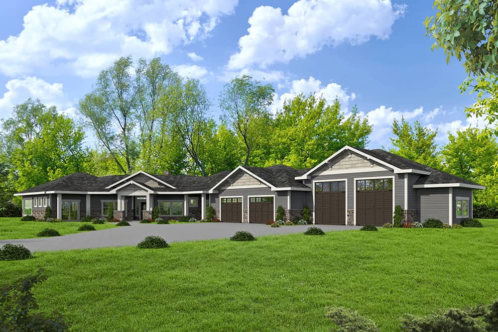 Front Elevation of this Ranch House (#132-1657) at The Plan Collection.