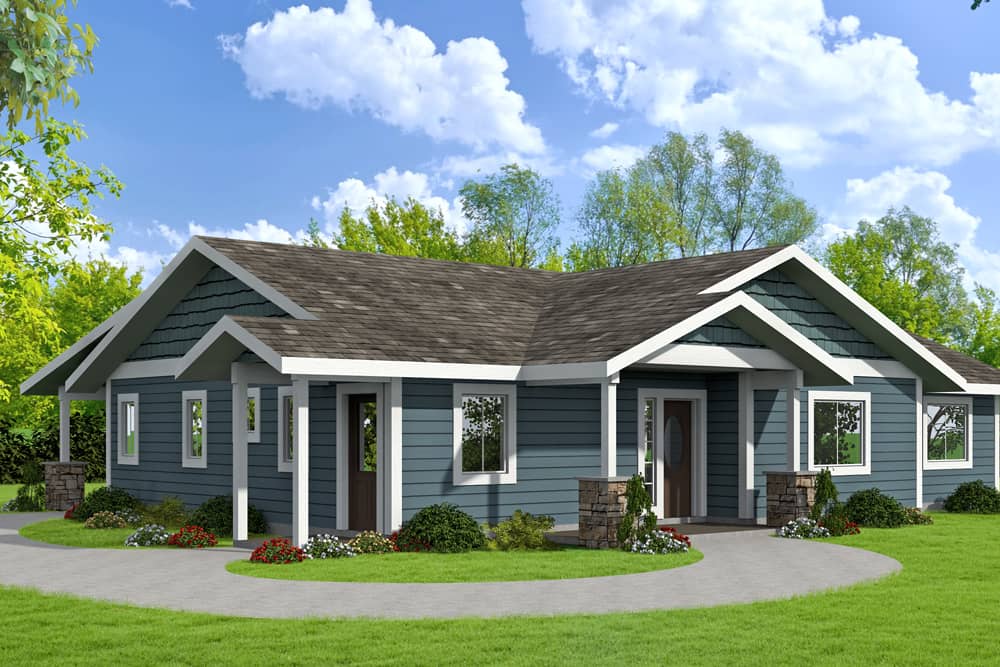 Front Elevation of this Ranch House (#132-1677) at The Plan Collection.