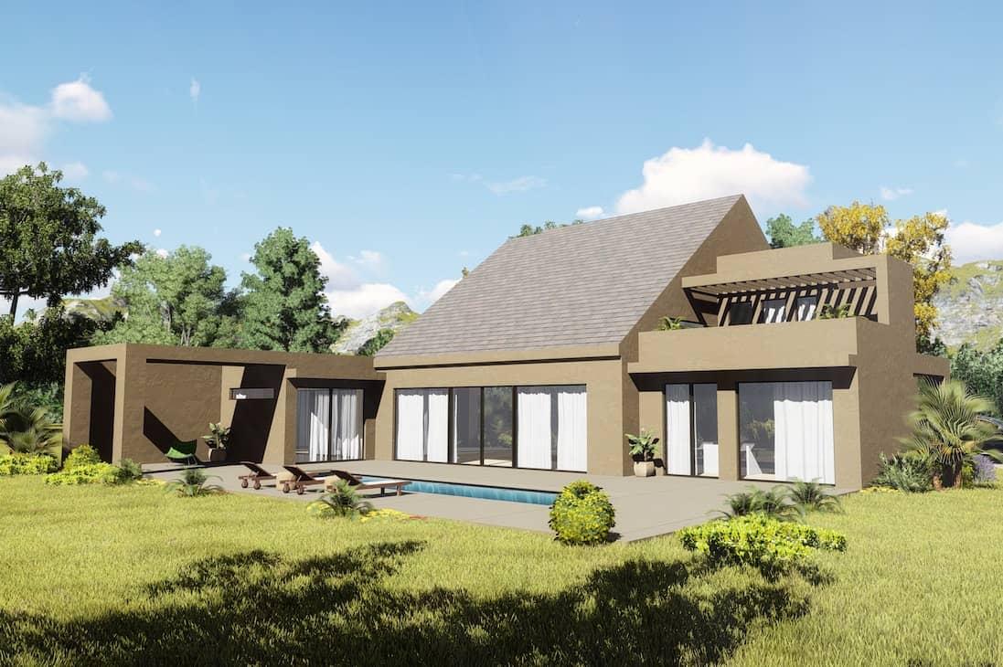 Front Elevation of this Contemporary House (#132-1708) at The Plan Collection.