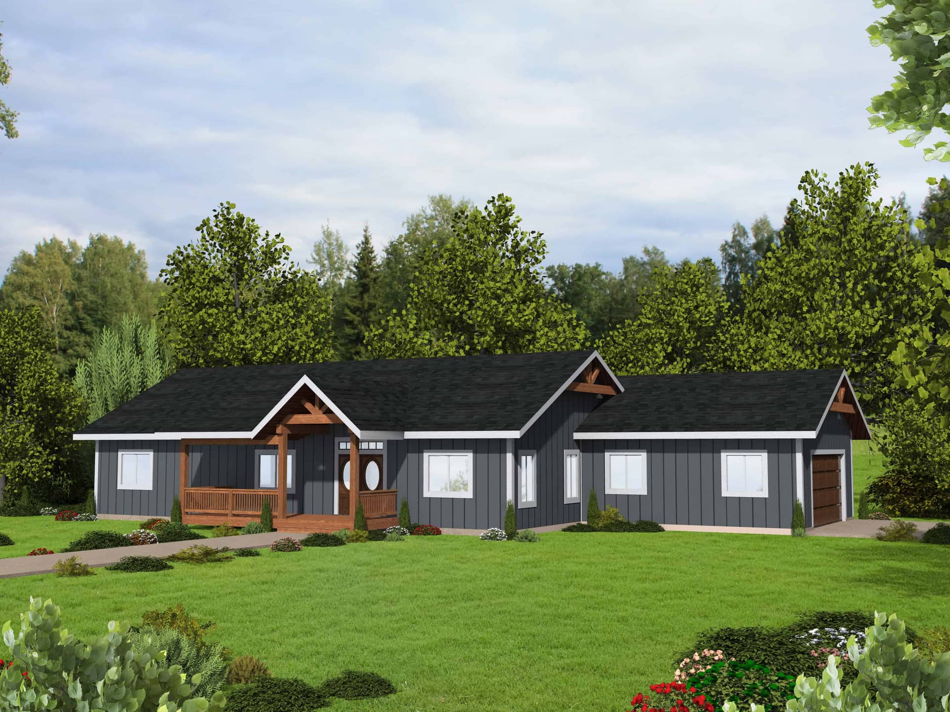 Front elevation of Ranch home (ThePlanCollection: House Plan #132-1729)