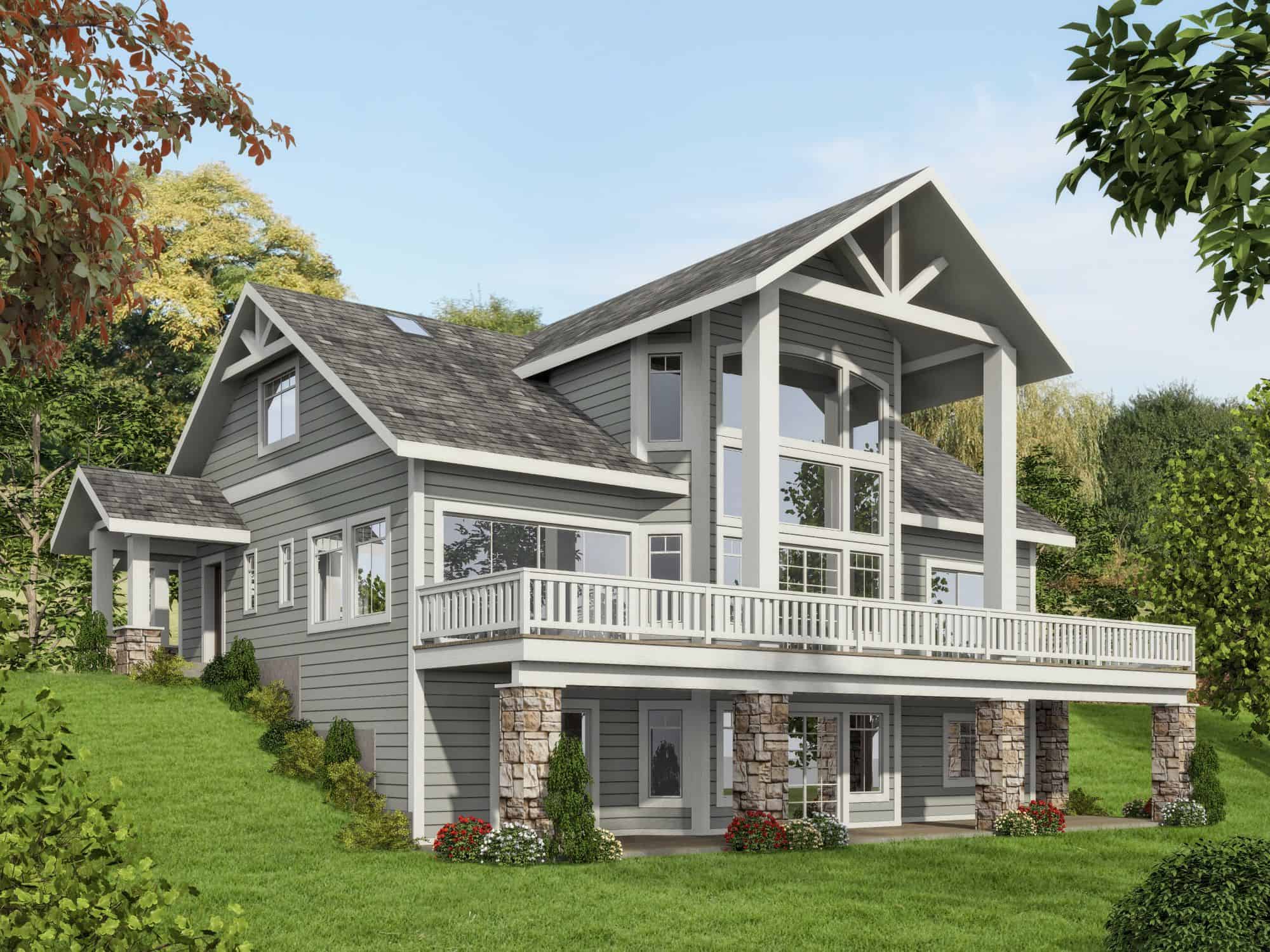 Front elevation of Craftsman home (ThePlanCollection: House Plan #132-1756)