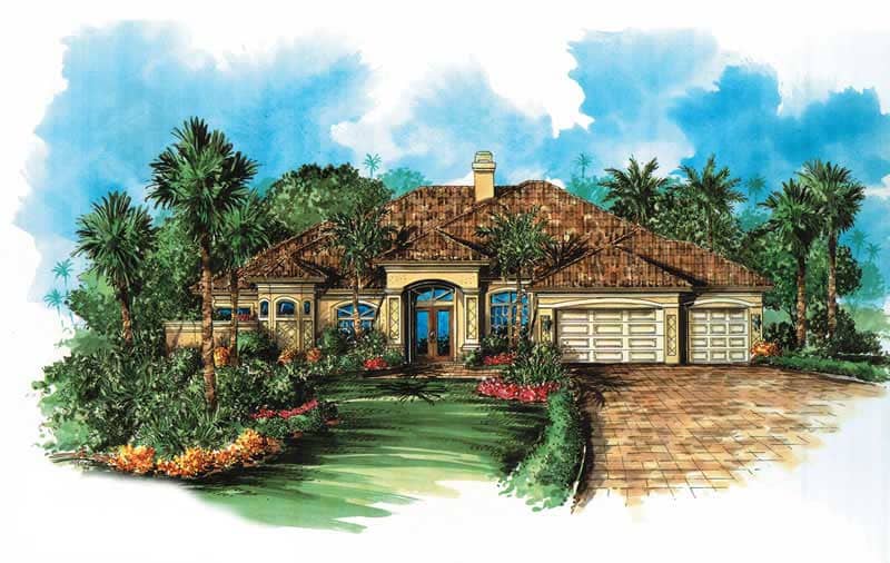 Mediterranean House Plans color elevation.