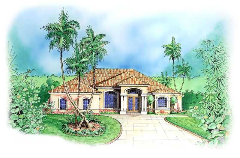 Front elevation of Mediterranean home (ThePlanCollection: House Plan #133-1041)
