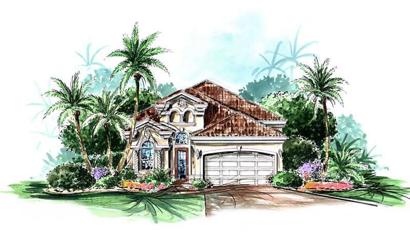 Mediterranean House Plans color front elevation.