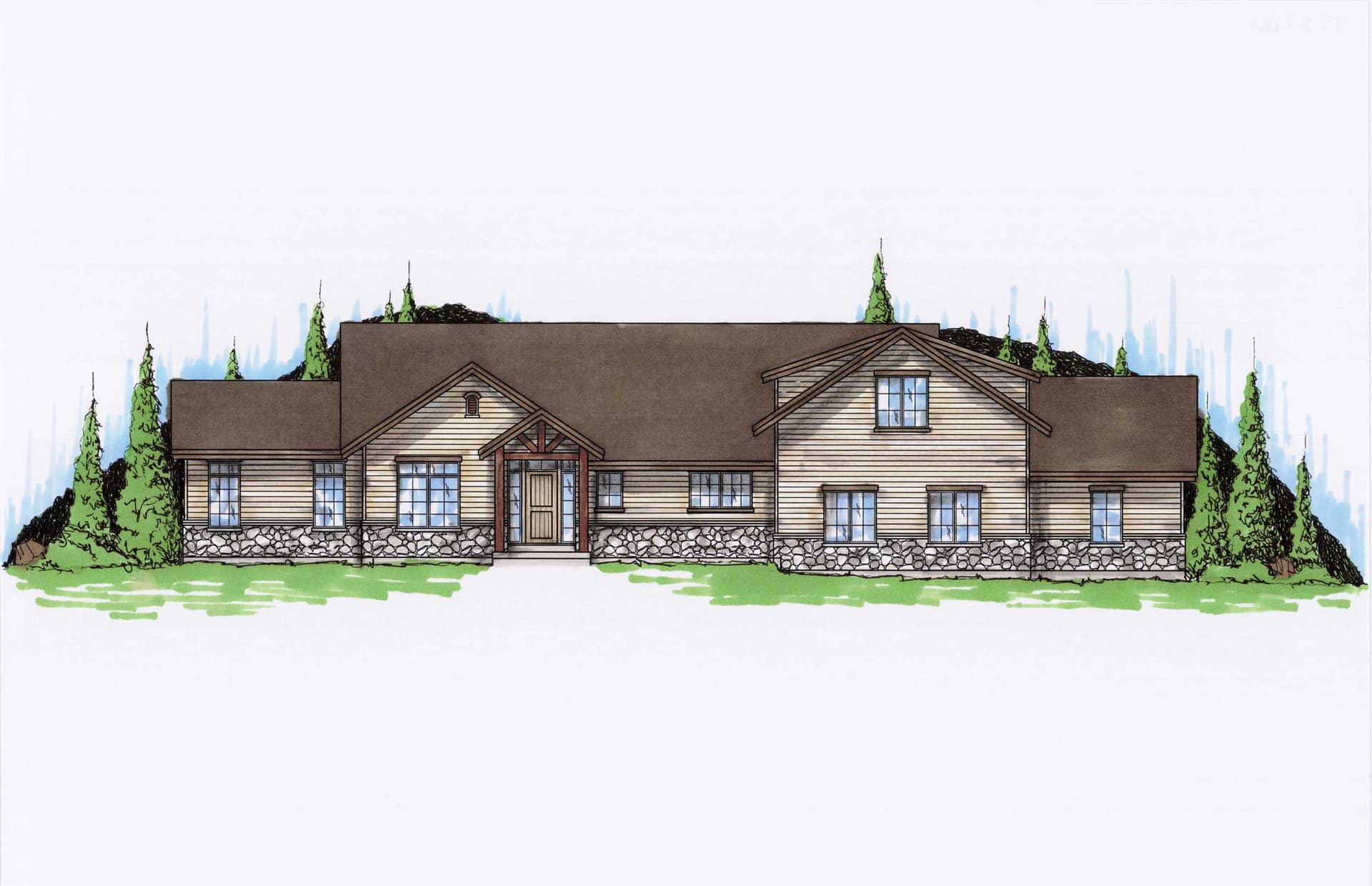 Front elevation of Craftsman home (ThePlanCollection: House Plan #135-1040)