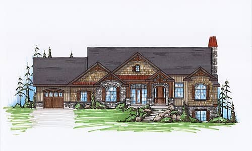 Front elevation of Rustic home (ThePlanCollection: House Plan #135-1104)