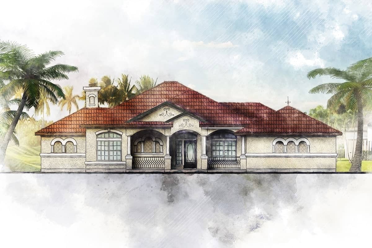 Southwest style home (ThePlanCollection: House Plan #136-1018)