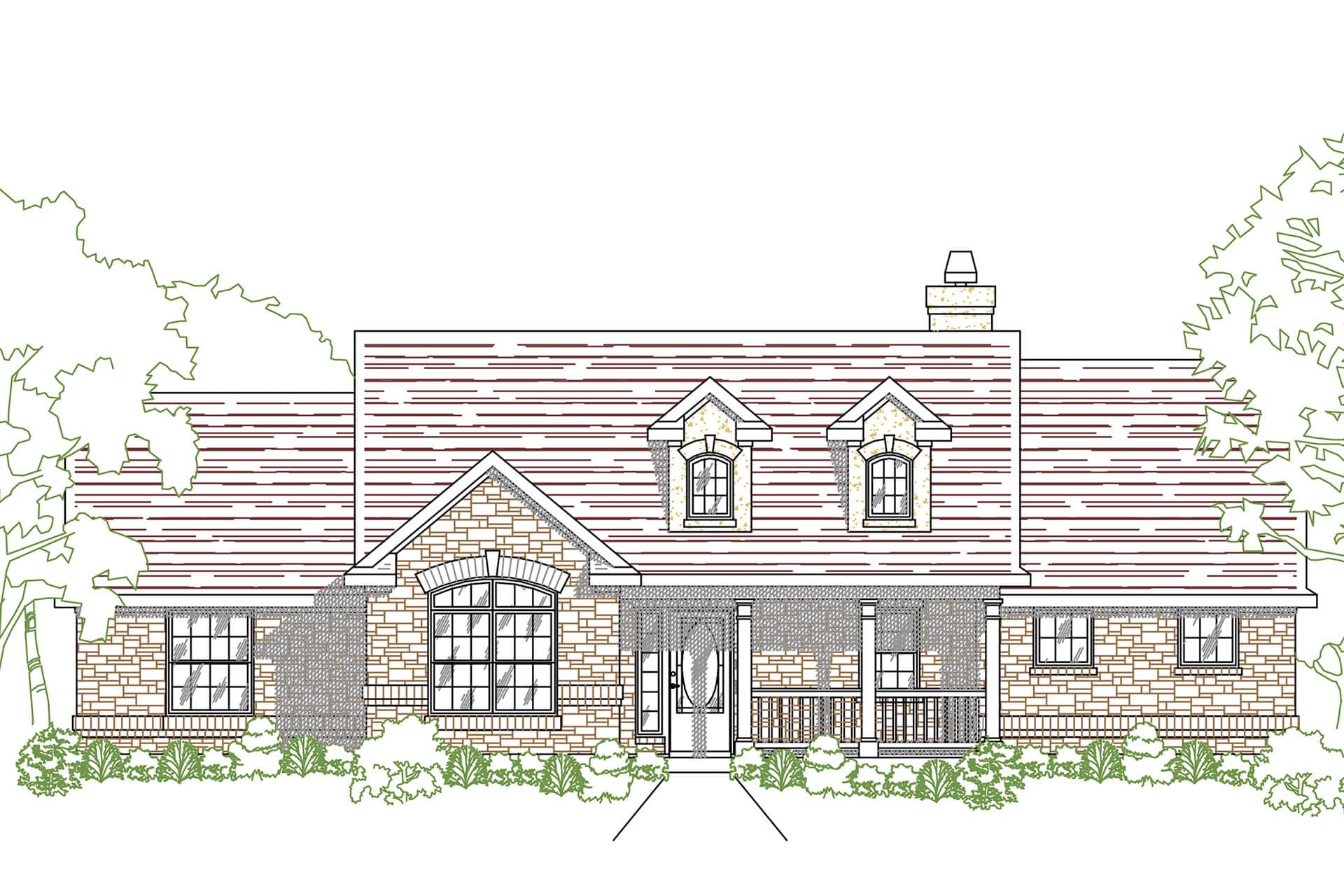 Front elevation of Ranch home (ThePlanCollection: House Plan #136-1026)