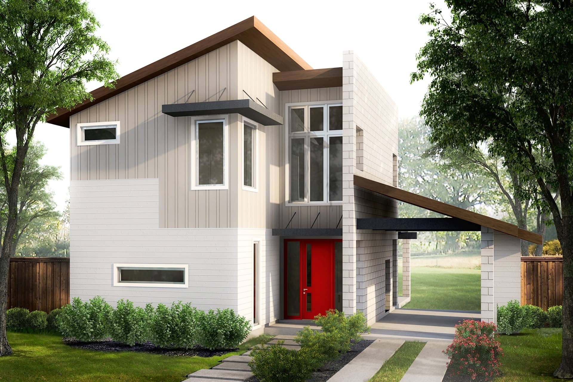 Front elevation of Contemporary home (ThePlanCollection: House Plan #136-1032)