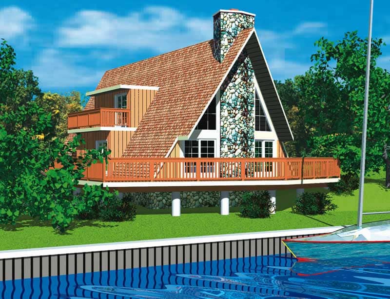 Front elevation of A Frame home (ThePlanCollection: House Plan #137-1205)