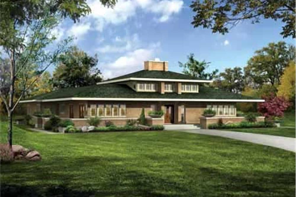 Color rendering of Contemporary home plan (ThePlanCollection: House Plan #137-1347)