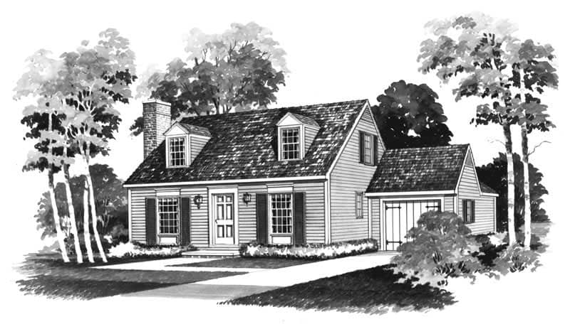 Front elevation of Cape Cod home (ThePlanCollection: House Plan #137-1758)