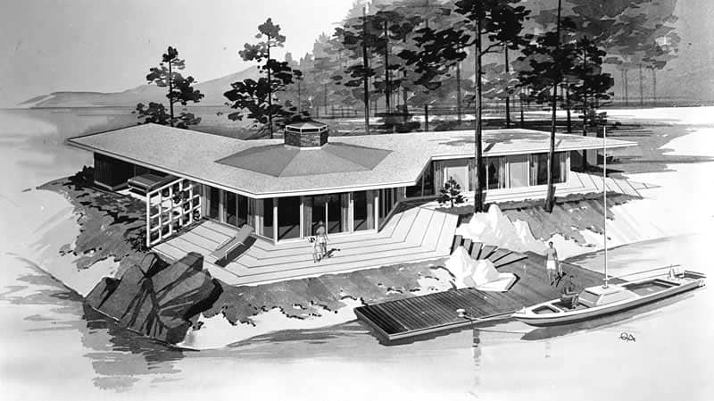 Front elevation of modern vacation home (ThePlanCollection: House Plan #137-1826)