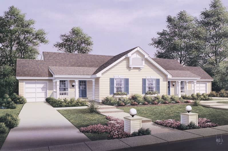Front elevation of Multi-Unit home (ThePlanCollection: House Plan #138-1057)