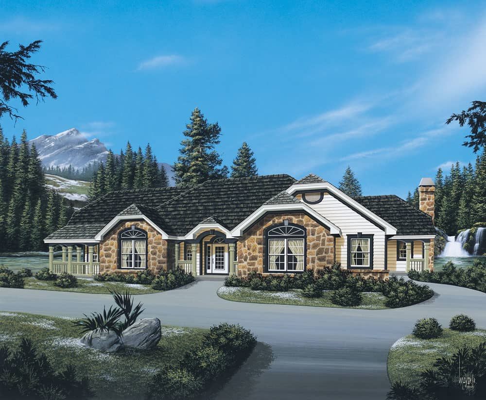 Front elevation of Ranch home (ThePlanCollection: House Plan #138-1086)