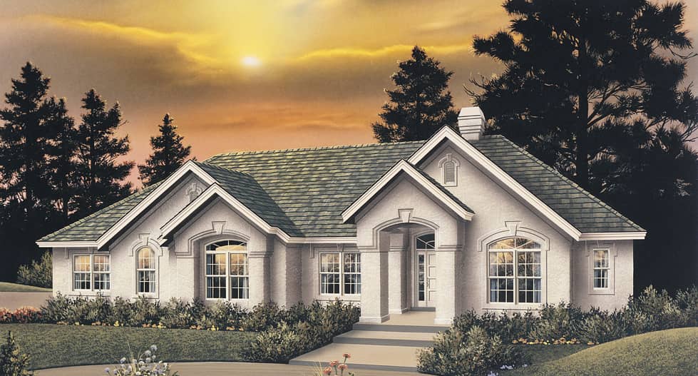 Front elevation of Ranch home (ThePlanCollection: House Plan #138-1097)