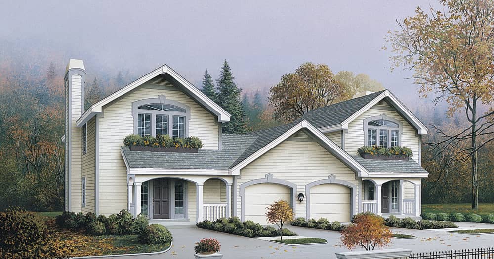 Front elevation of Multi-Unit home (ThePlanCollection: House Plan #138-1122)