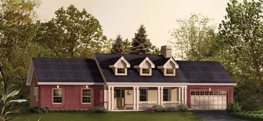 Front elevation of Ranch home (ThePlanCollection: House Plan #138-1207)