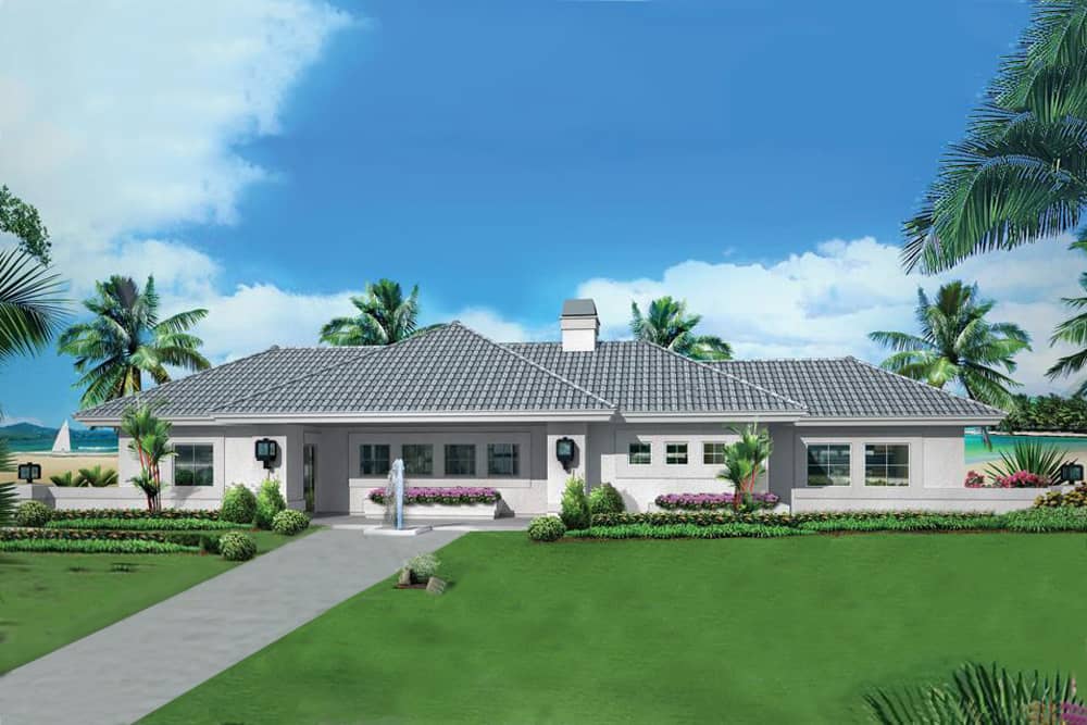 Color rendering of Ranch home plan (ThePlanCollection: House Plan #138-1284)