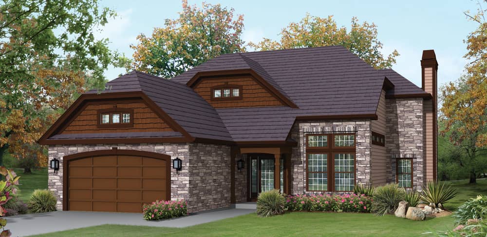 Front elevation of Arts and Crafts home (ThePlanCollection: House Plan #138-1298)