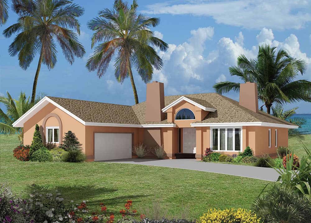 Front elevation of Florida Style home (ThePlanCollection: House Plan #138-1323)