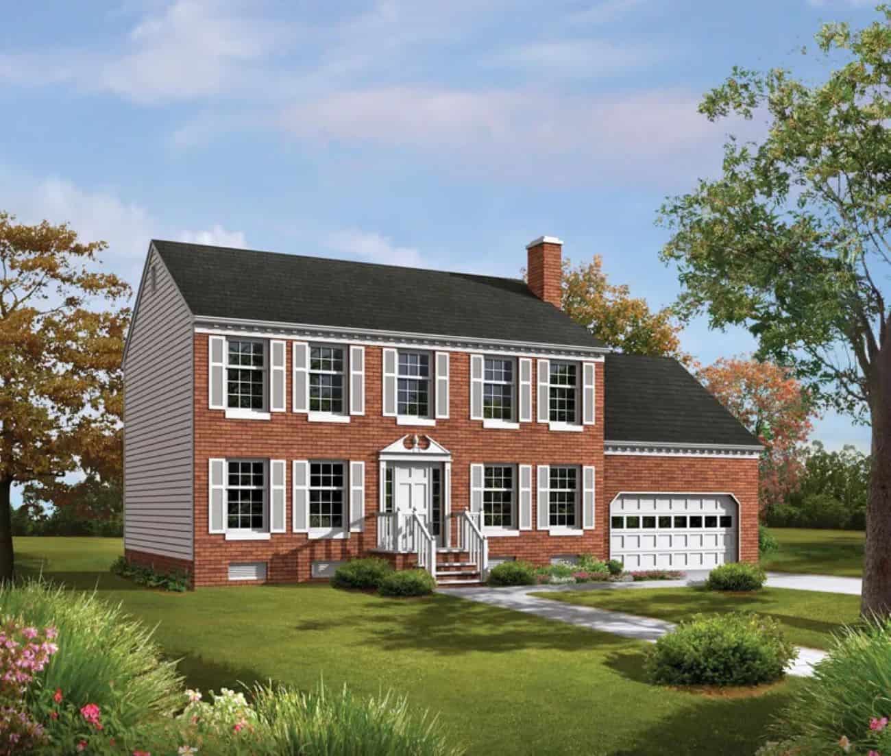 Front elevation of Colonial home (ThePlanCollection: House Plan #138-1435)