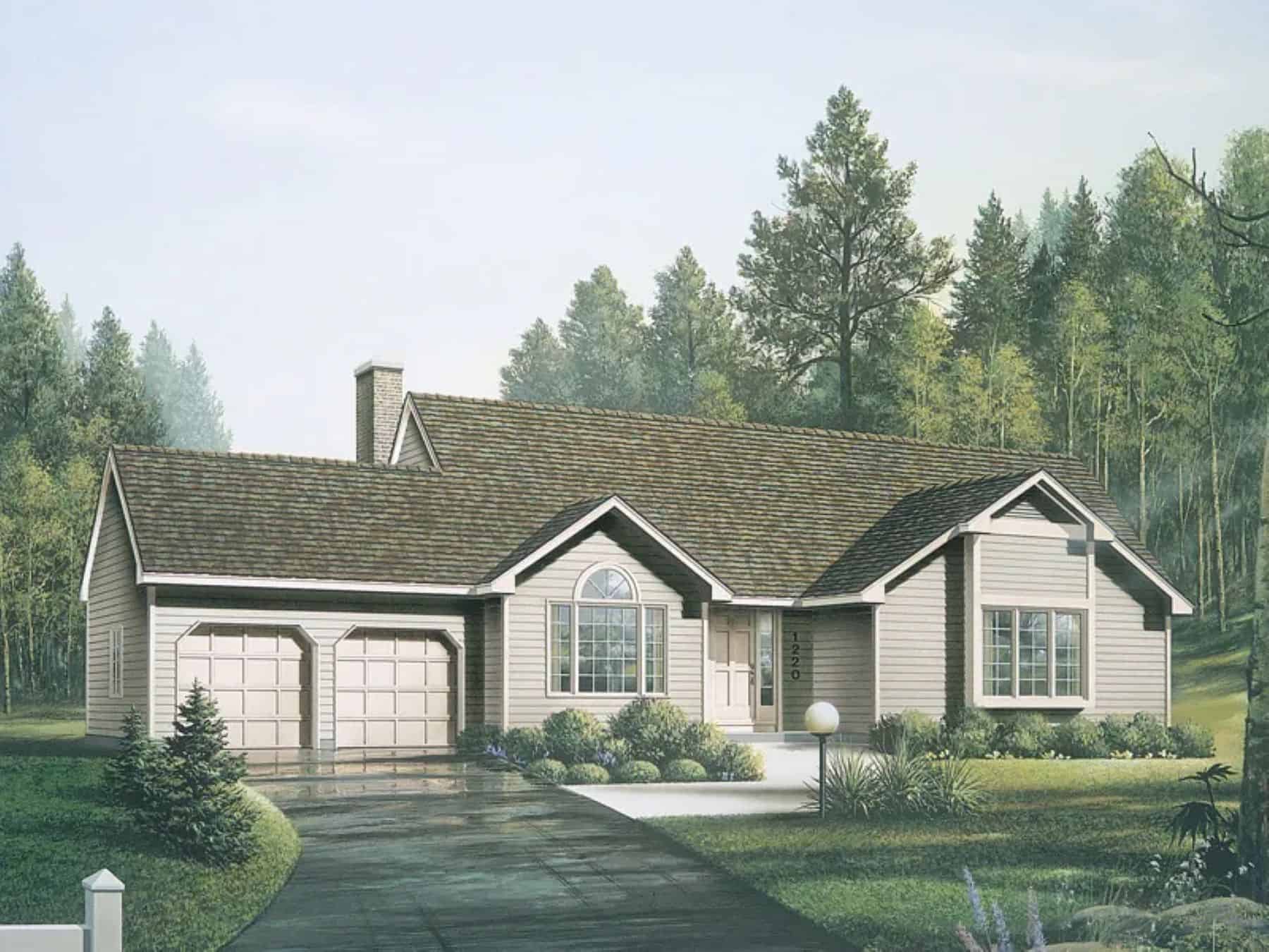 Front elevation of Ranch home (ThePlanCollection: House Plan #138-1473)