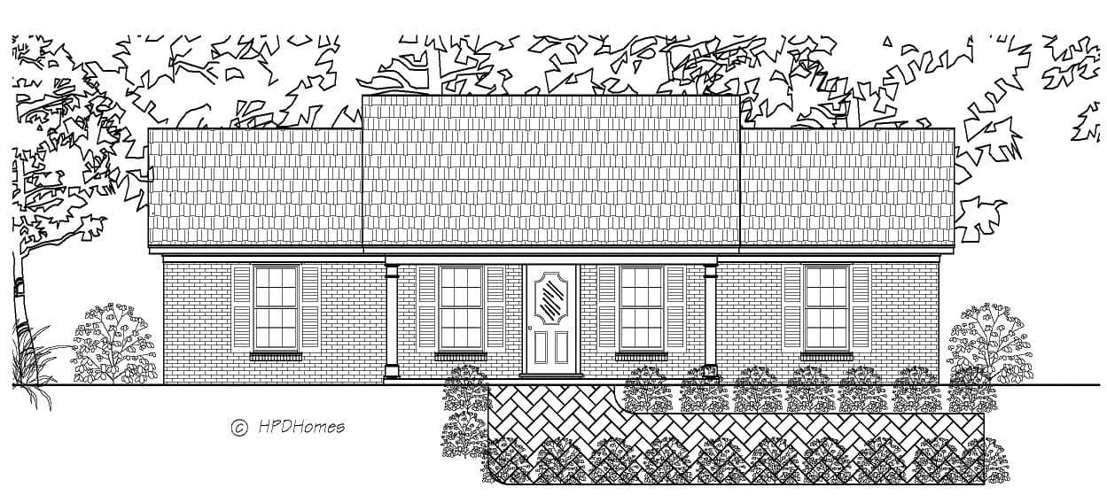 This is the front elevation of these Country Ranch Home Plans.