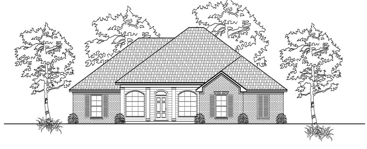 This is a black and white front elevation of these Traditional Home Plans