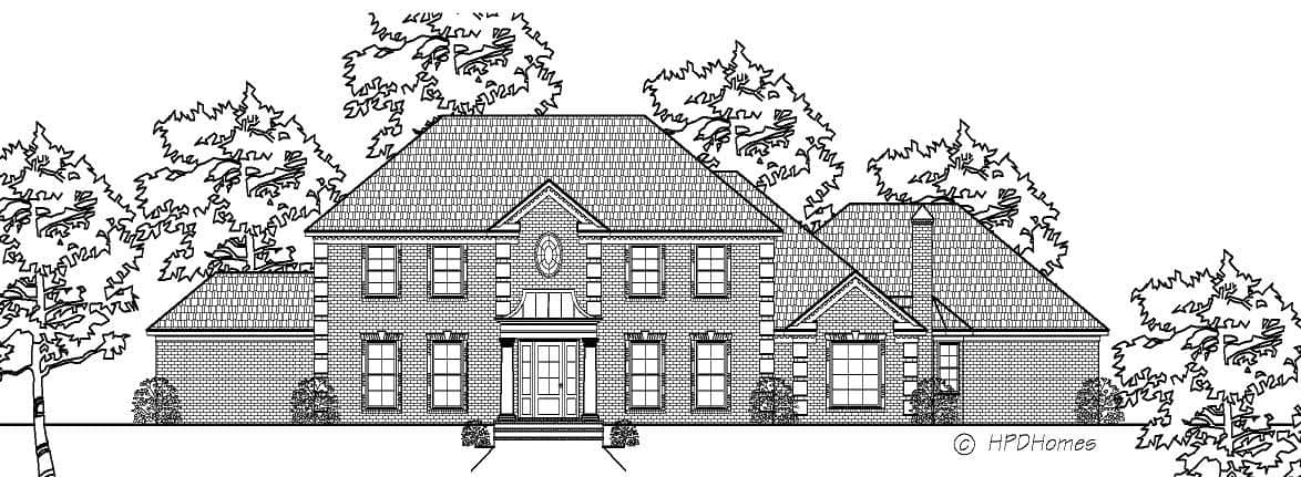 This is the black and white front elevation of these Luxury Homeplans.